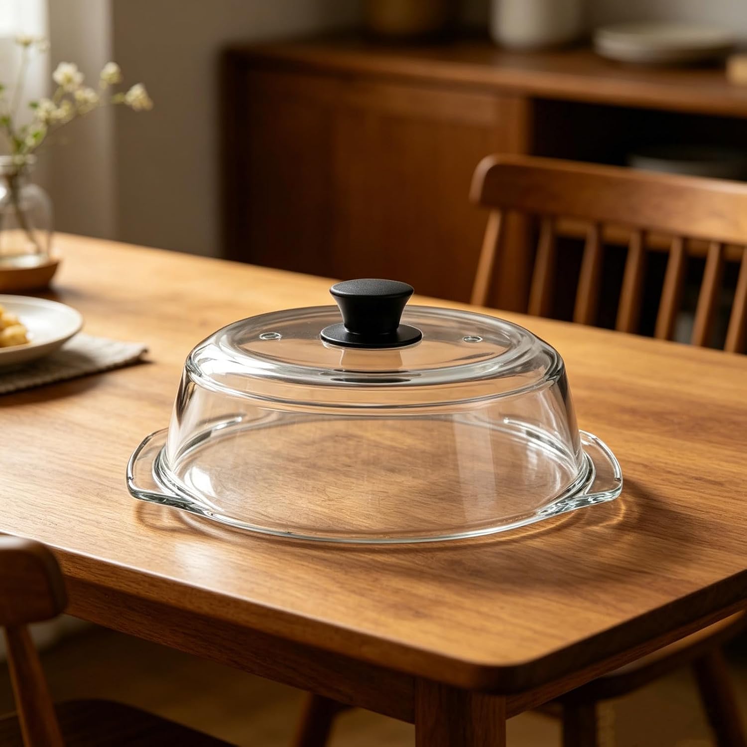 Glass Splatter Guard for Microwave - Transparent Glass Microwave Splash Guard Lid with Vent Hole - Heating Plate Cover for Kitchen Cooking 11"x9.45"