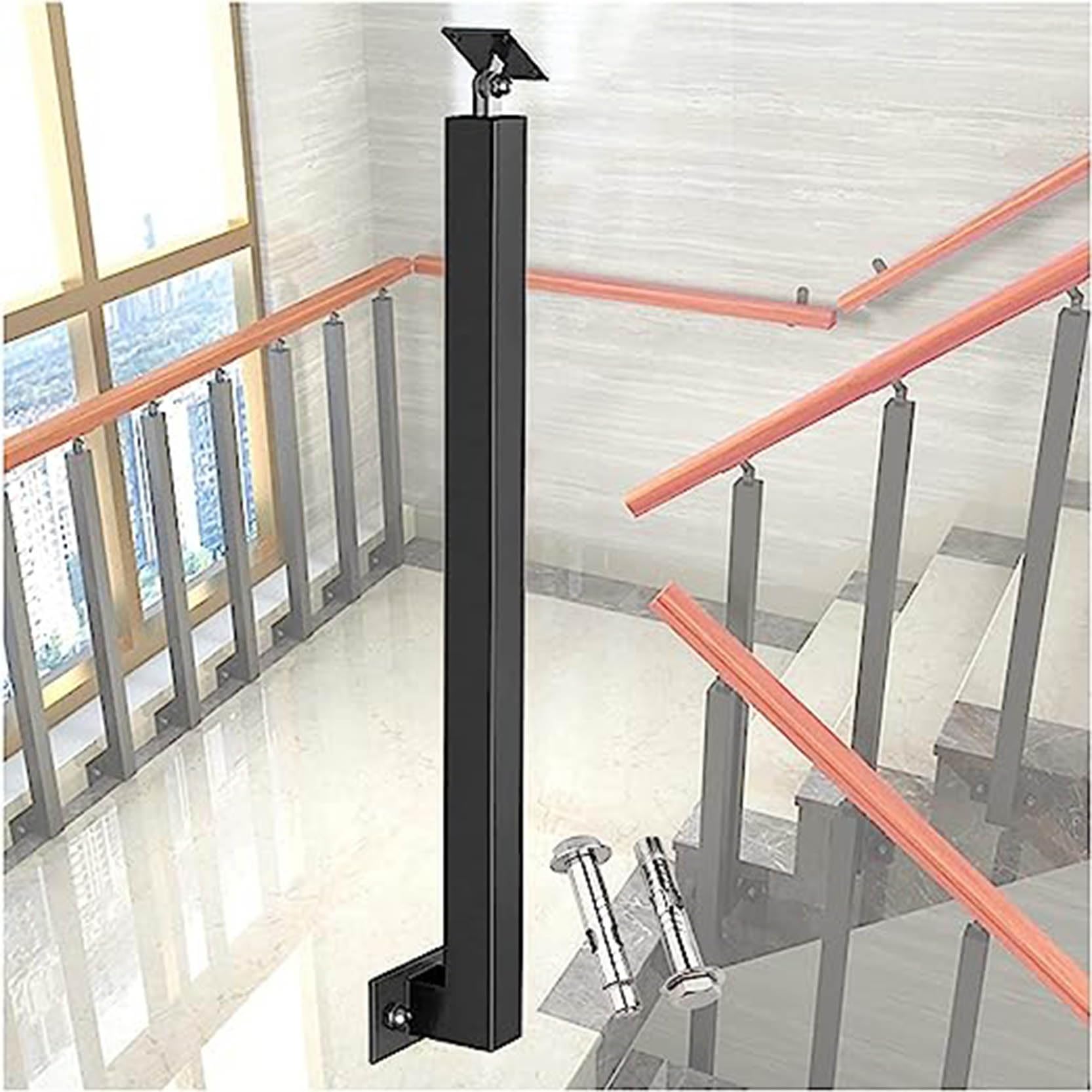 GOUZIBHD Side Mount Indoor Square Railing Spindles,Stair Baluster Posts,270° Adjustable Banister Column with Flat Bracket Base,Staircase Handrail for Deck Steps Balcony(Size:90cm/35.4in,Color:Black)