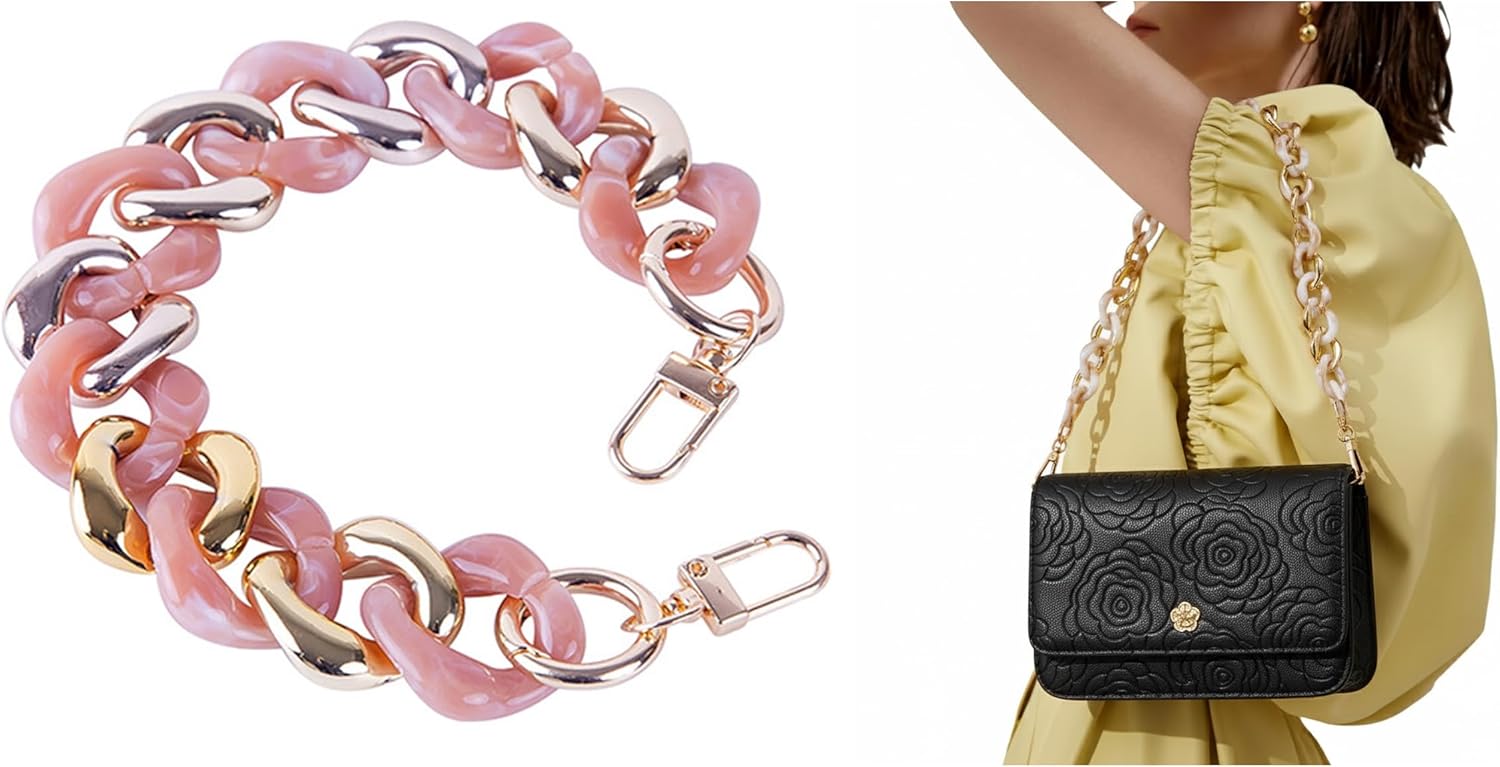 Acrylic Resin Chain Purse Strap 11.8IN Chunky Purse Transparent Chainn DIY Acrylic Bag Chain (Pink White)