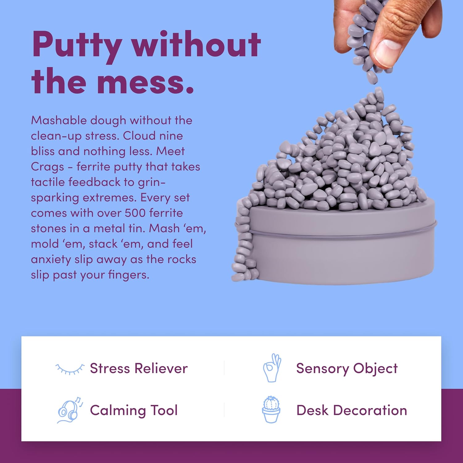 Speks Crags Ferrite Putty | 500+ Ferrite Stones in a Tin | Fidget Toy for Adults & Teens 14+ | Desk Toy for Office or Stress Relief Present | Matte Lavender, Medium