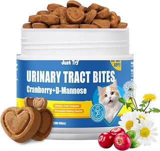 Just Try 300 Bites 6.35 oz Urinary Tract Bites for Cats - Cranberry & D Mannose Formula for Bladder Health - Prevent UTI & Promote Urinary Comfort - Grain Free, Natural Ingredients Cat Supplements