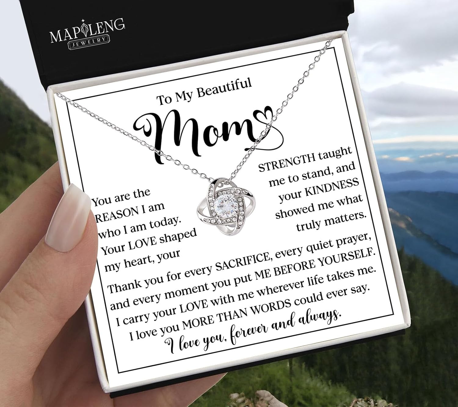 To My Mom Necklace from Daughter or Son – Love Knot Jewelry with Heartfelt Message Card, Elegant Luxury Gift Box, Thoughtful Gift for Mother’s Day, Anniversary, Birthday & Christmas - Image 3