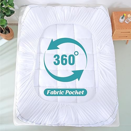 Miniatura 6 de EVOLIVE Cubrecolchón de microfibra para colchón de almohada, protector de colchón acolchado ajustable de 8 a 18 pulgadas de profundidad (matrimonial