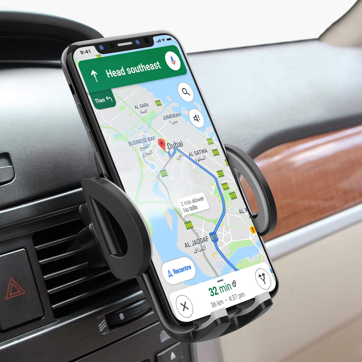 MAZTRON Universal Phone Holder for Car, Air Vent Car Mount Cradle Compatible With iPhone 11 Pro iPhone XR XS Max 8 Plus 7 6s 6 Galaxy S10 E S9 S8 Plus Edge, Note 10 9, Pixel 3 XL,LG & Other Smartphone