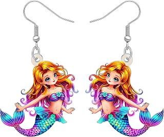 BONSNY Cute Fantasy Mermaid Dangle Earrings,Colorful Cartoon Ocean Theme Dangle Drop Beach Jewelry,Lightweight Hypoallergenic Statement Gift for Her Accessory