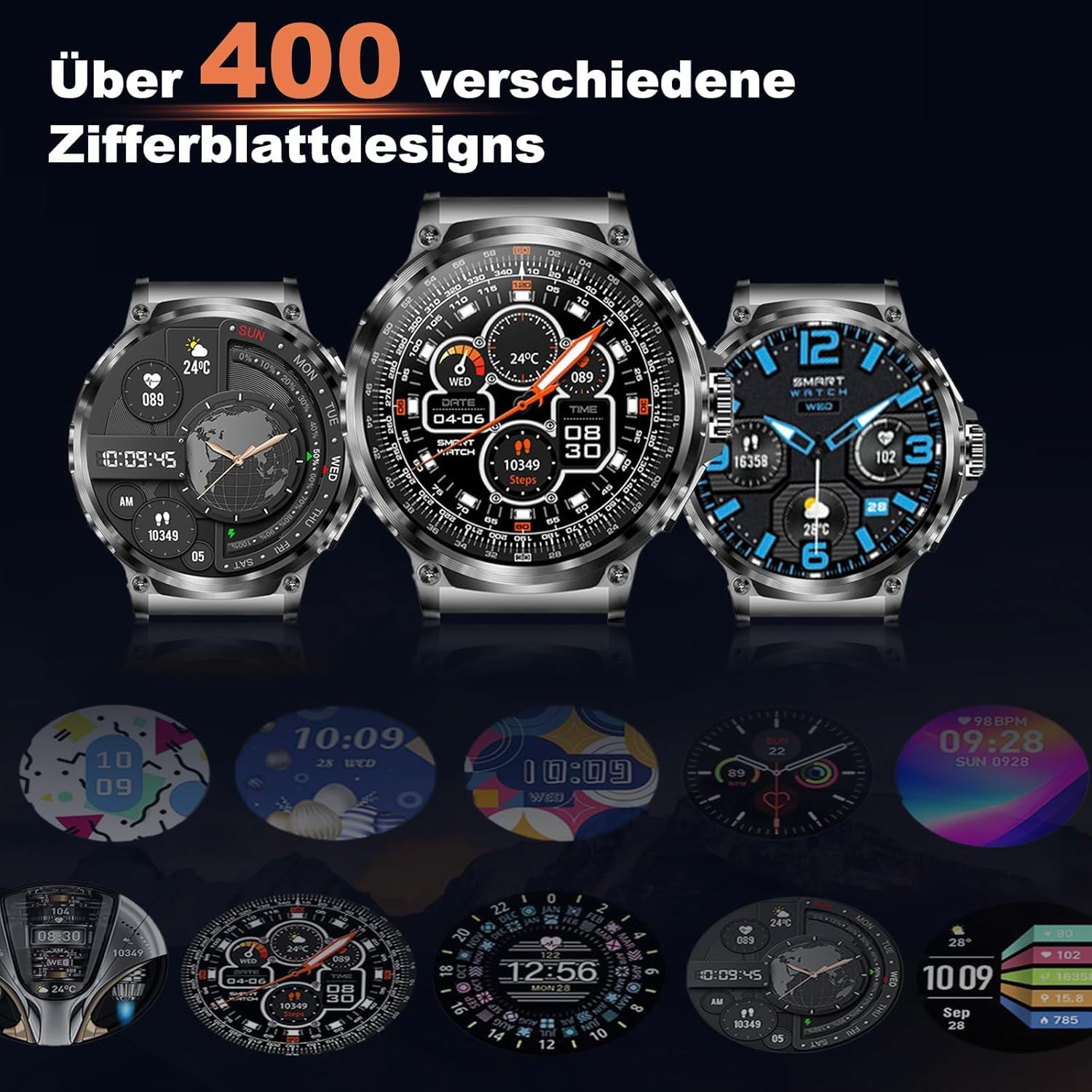 Deedlite Zeus 2.0 Smartwatch Herren, 1,85 Zoll Display, Bluetooth Anrufe, Gesundheitsmonitor, Zuverlässige Akkulaufzeit, Kompatibel mit iOS & Android