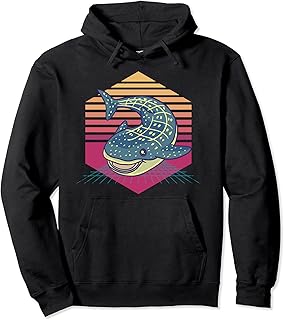 Cute Whale Shark Vintage Sudadera con capucha, Negro, S