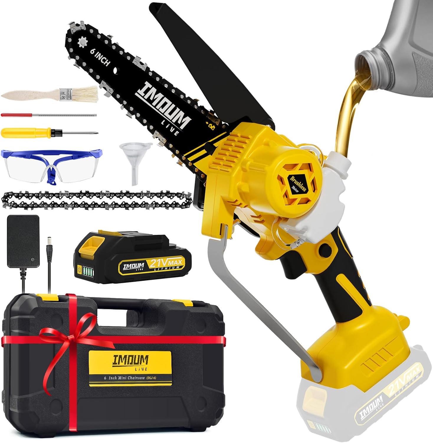 Mini Chainsaw Cordless 6inch, Battery Powered Pruning Saw, Powerful Electric Chain Saw with Auto Oiler, Brushless Motor, Super Lightweight, Portable, Small, Handheld, Father's Day Gift