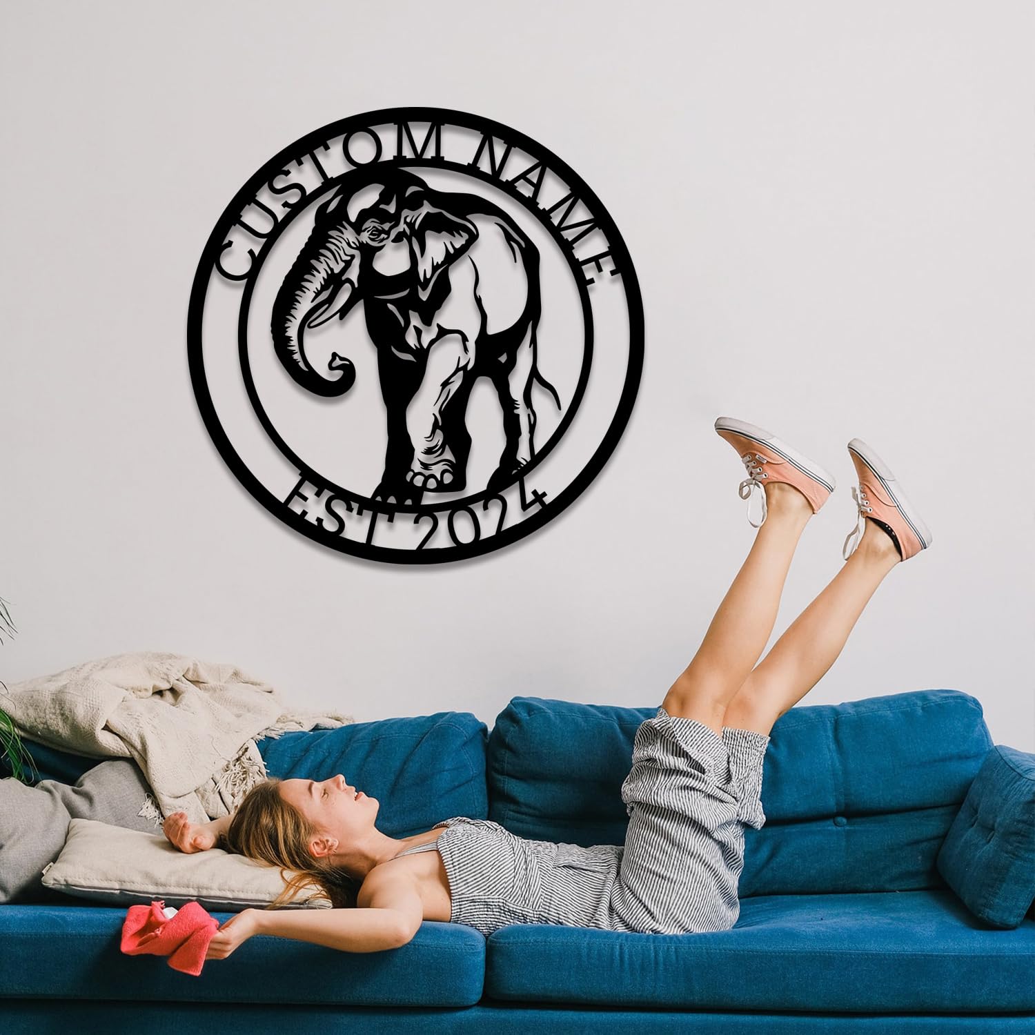 Houdoum Elephant A Personalized Custom Elephant Metal Wall Decorations, Custom Elephant Metal Signs, Personalized Elephant Name Signs, Custom Elephant Gifts, Gifts For Elephant Lovers, Animal Decorations (Elephant A)