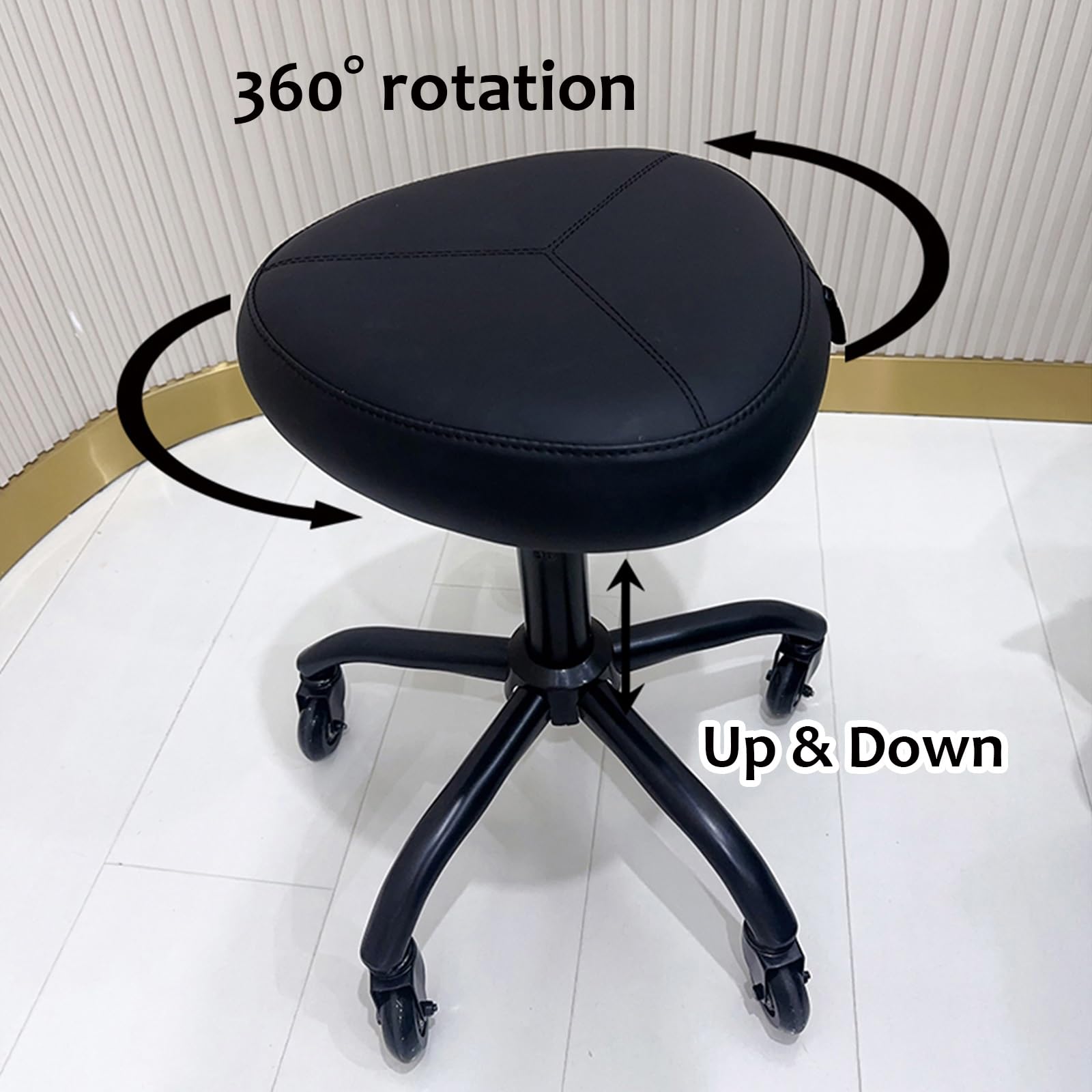 Taburetes con ruedas de altura ajustable para esteticista, asiento acolchado de piel sintética, taburete de oficina para tienda, salón, laboratorio, tatuaje médico