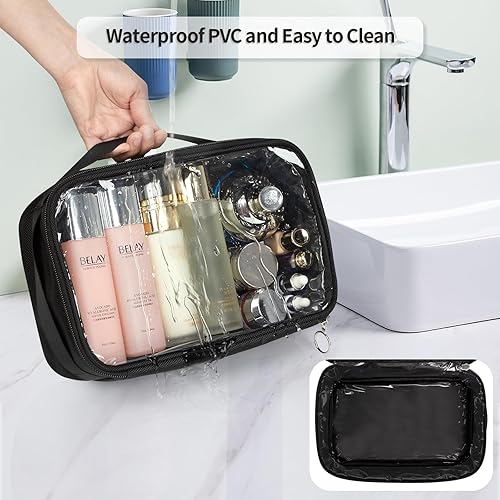 Miniatura 6 de Bagmoly Bolsa de maquillaje de viaje, paquete de 4 bolsas de cosméticos portátiles de gran capacidad, estuche organizador de maquillaje con asa