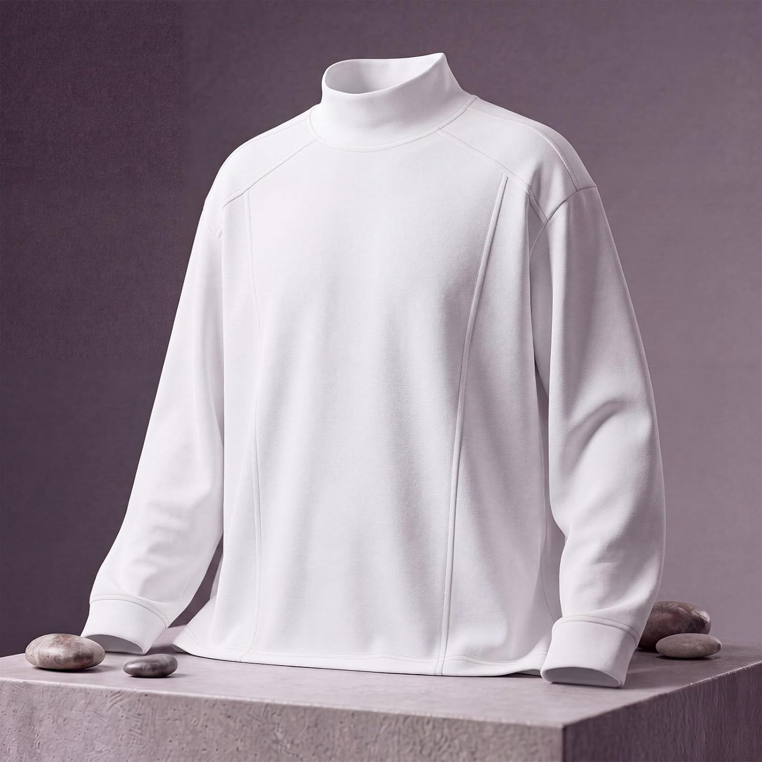 Men's Classic Mock Neck Shirt Long Sleeve Paneled Detail Pullover