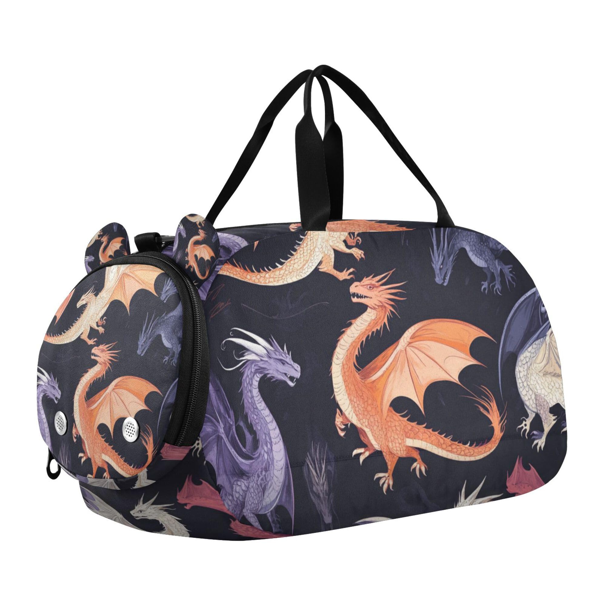 Glaphy Cartoon Dragons Duffle Bag for Toddler Boys Girls, Gym Sports Bag with Shoe Compartments, Kids Travel Overnight Weekender Shoulder Bag