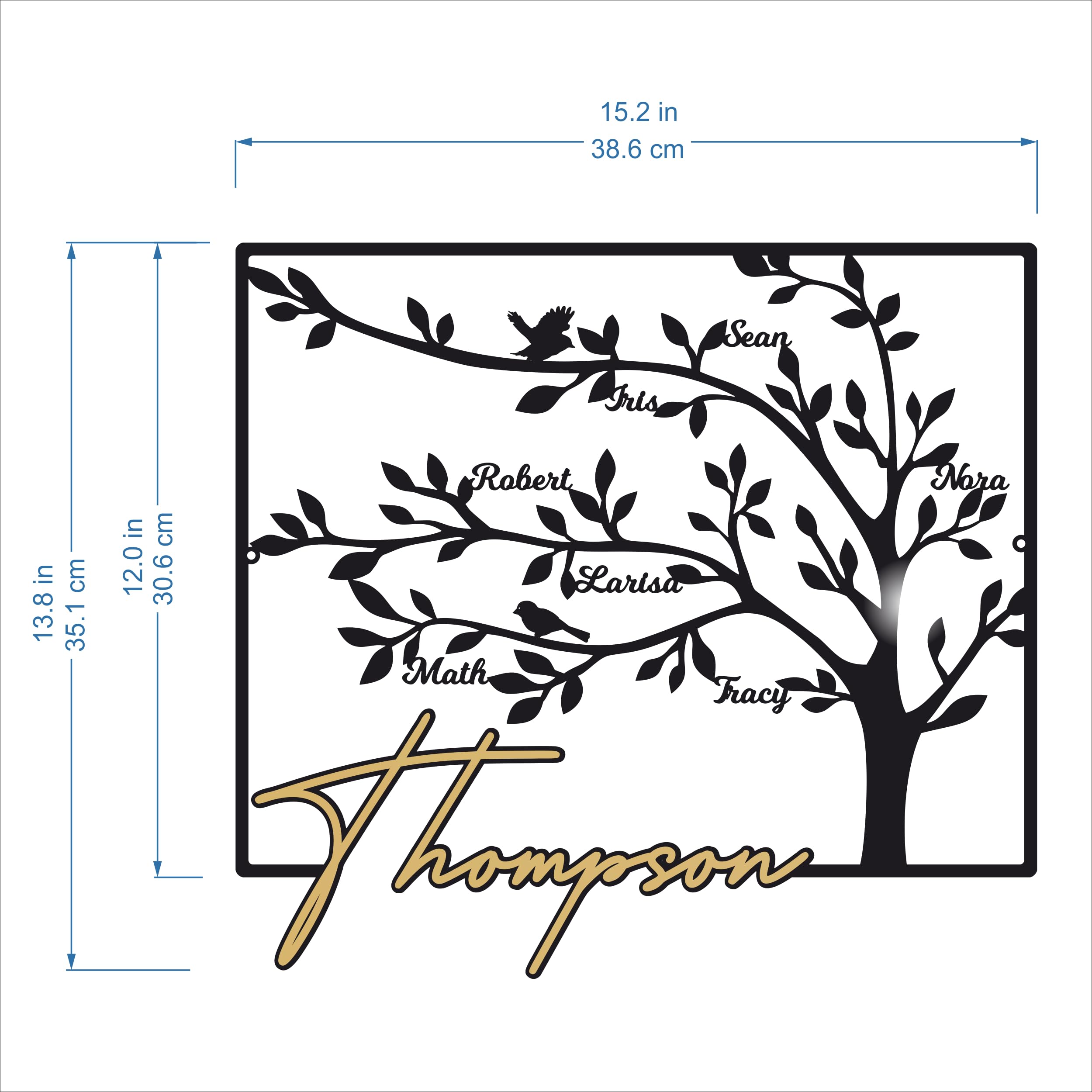 FranJohnsonHouse Personalisiertes Metall Baumschild mit Familiennamen – Stammbaum Wanddeko mit Vornamen, Baum des Lebens, Individuelles Geschenk für Familie, Hochzeit, Jubiläum (Design 2)