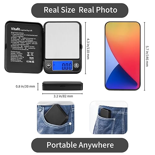 Miniatura 7 de Vitafit Monitores inteligentes de grasa corporal y báscula digital de bolsillo de 17.64 oz