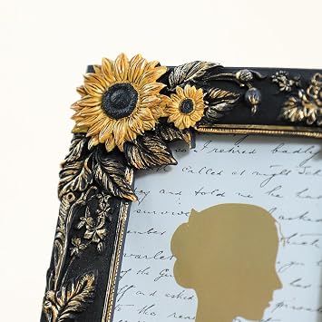 3D Embossed Golden Sunflower with Black Frame Pattern Photo Frame Photo Display Frame Picture Frame Card Frame for Desktop Table Top Display, 4 by 6 Inches