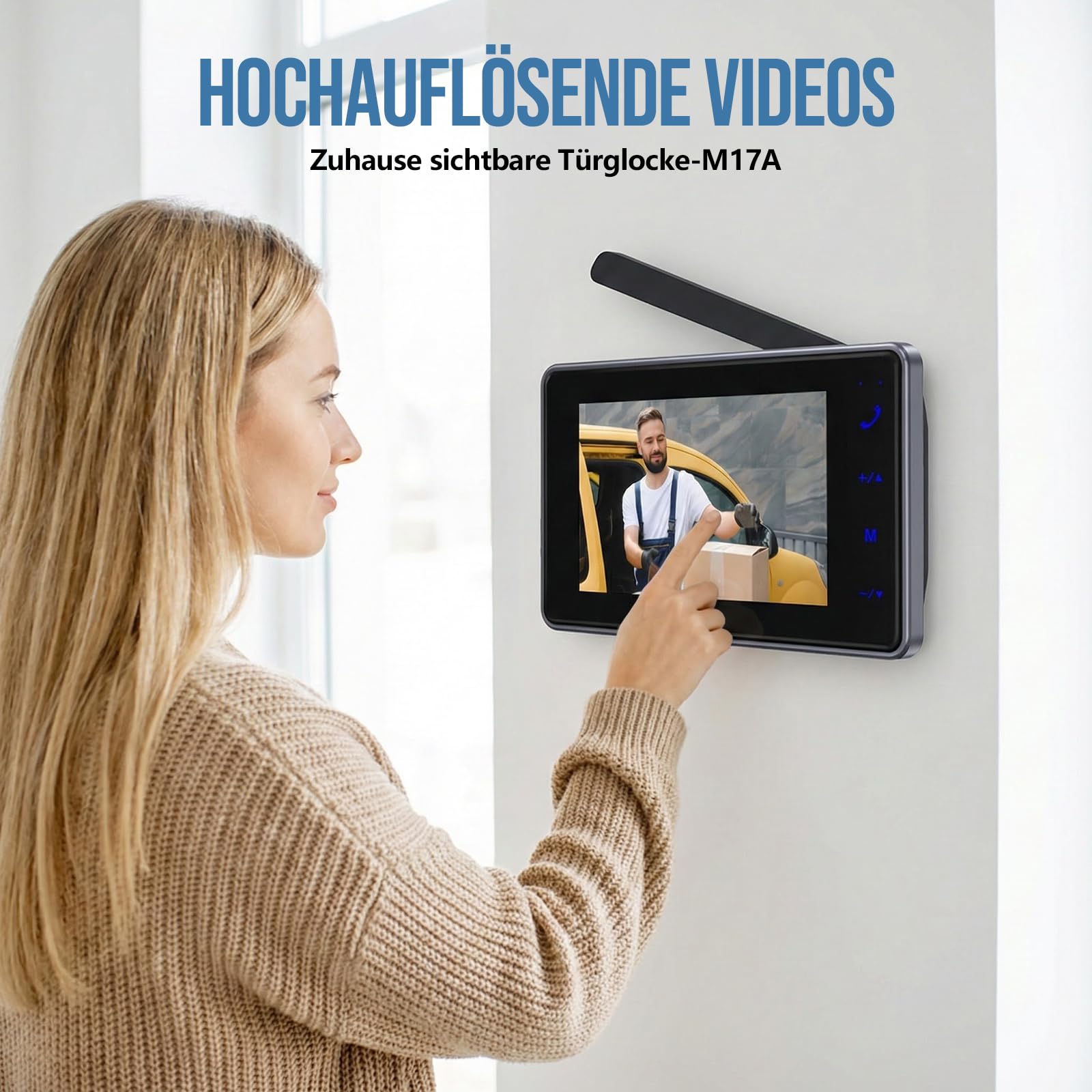 HOSPAOP Carillon de Porte sans Fil avec Caméra – Vidéophone 4,3" Écran, Sonnette Radio 2,4G, Vision Nocturne, Interphone sans WiFi, Sonnette avec Caméra pour Porte d’Entrée