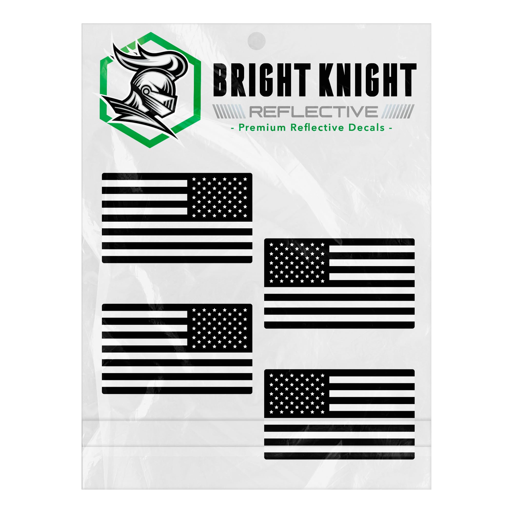 Bright Knight Reflective American Flag Car Stickers, 2" x 1", 4pcs Black US American Flag Decals for Trucks, Vehicles, Motorcycles, Windows & Hard Hats - Patriotic USA Vinyl Bumper Stickers for Cars