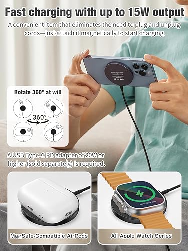 Miniatura 2 de Estación de carga inalámbrica magnética 3 en 1, cargador rápido de 15 W compatible con iPhone 171615141312, Apple Watch 9-2SE, AirPods Pro 321, para