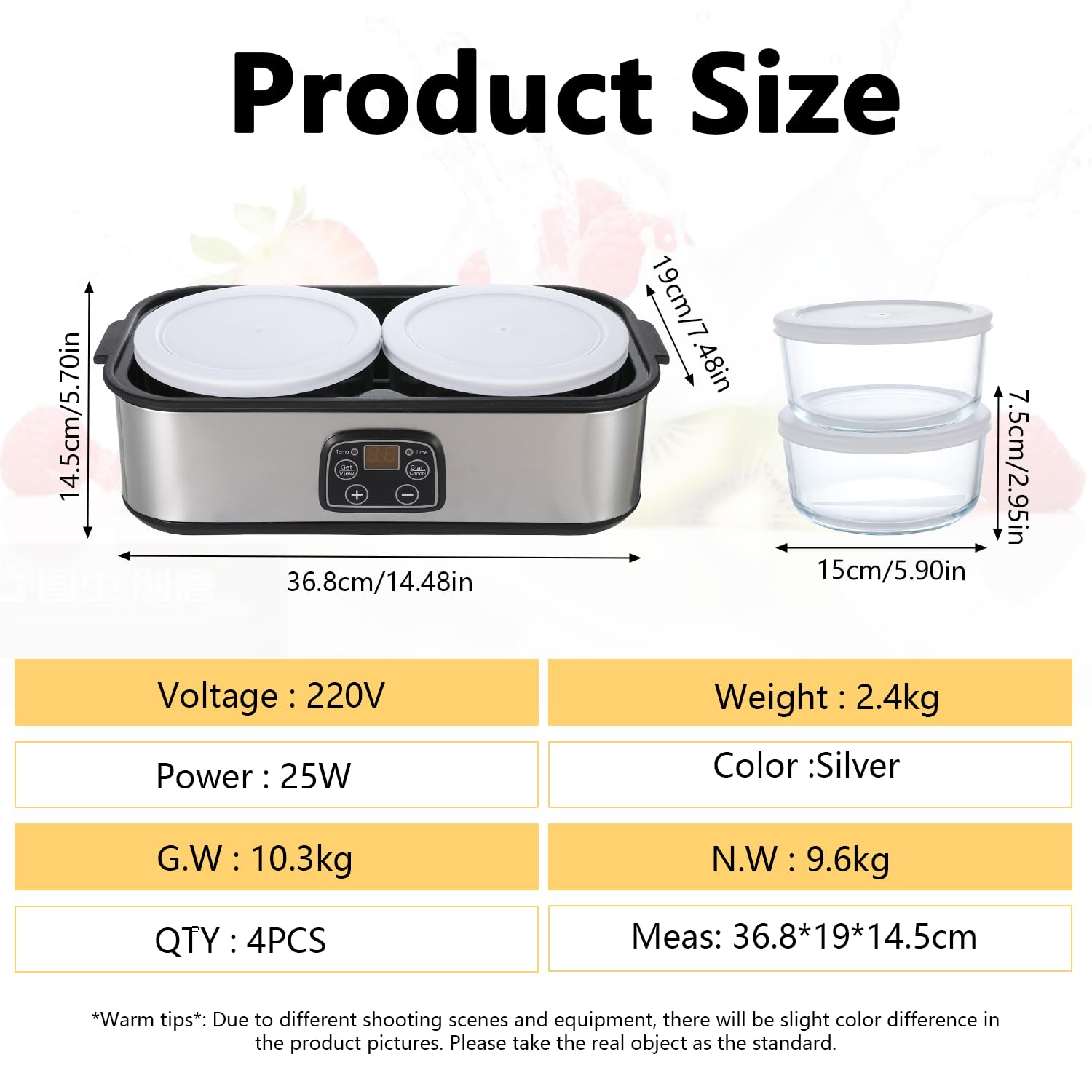 Automatischer Joghurtmaschine, 2L Einstellbare Temperatur & Timer Elektrischer Joghurtbereiter mit LED-Anzeige und 2 Glasbehältern, Ideal für Zubereitung Bio-Joghurt, Milchprodukten, Käse, Natto