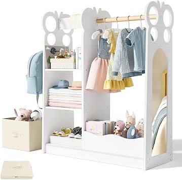 BlueWood Dress Up Storage Kids Wardrobe with Mirror, Toddler Costume Closet