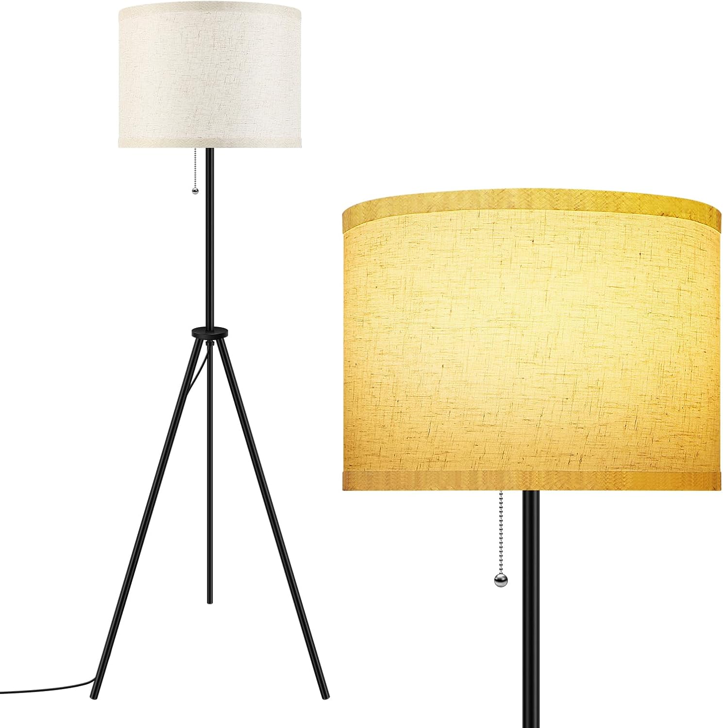 BoostArea Floor Lamp for Living Room, Tripod Floor Lamp, Linen Lamp Shade, Mid Century Standing Lamp for Living Room, Bedroom, Study Room and Office?Bulbs Not Included? beige-s