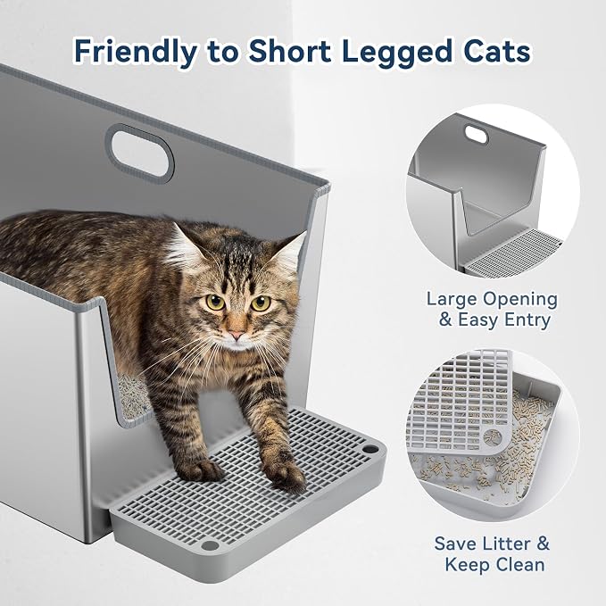 Arenero de acero inoxidable para gatos XXXL 40L con lados altos miniatura 5