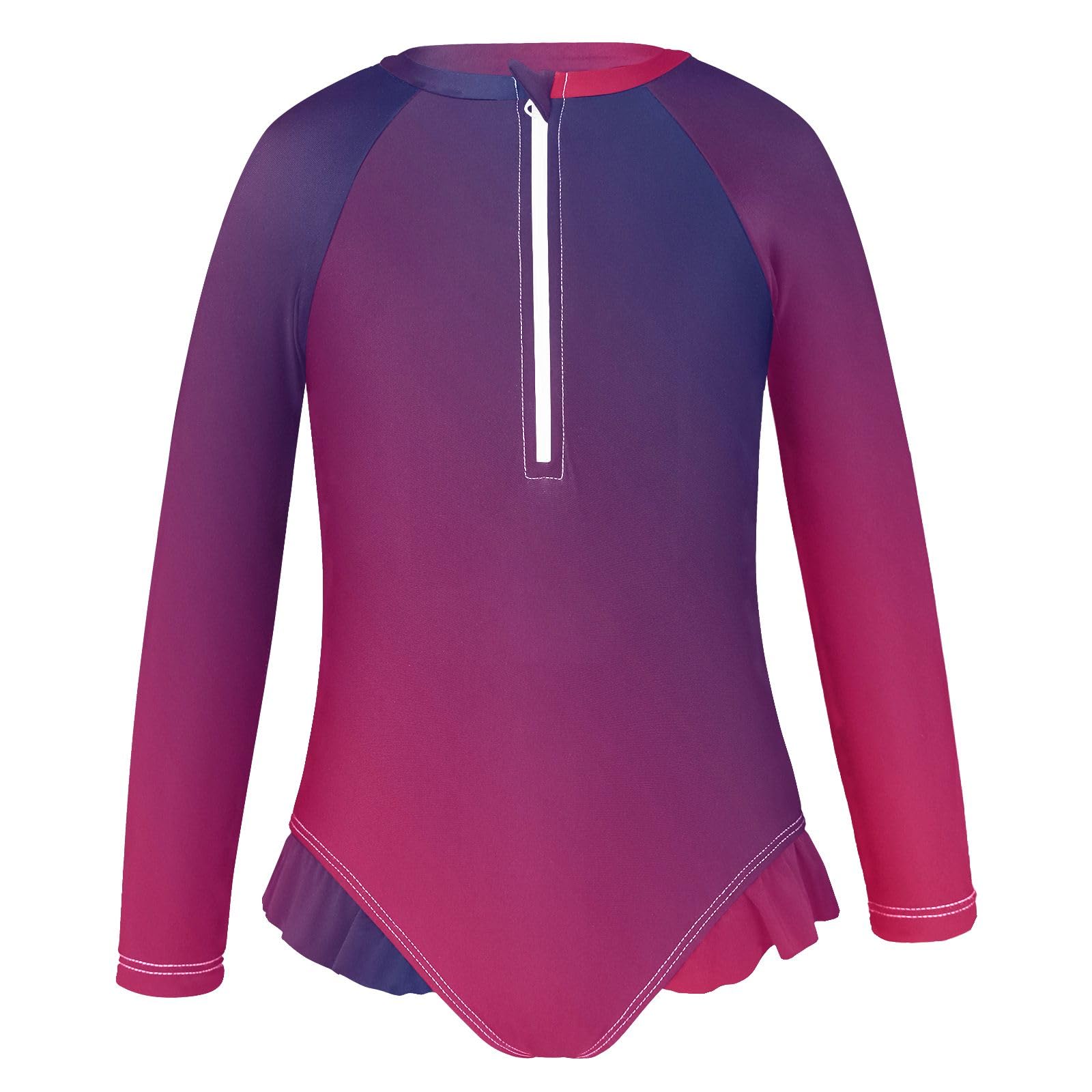 ALAZA Swimsuit for Girls Long Sleeve Rashguard Bathing Suit Red Blue Gradient Quick Dry 4T
