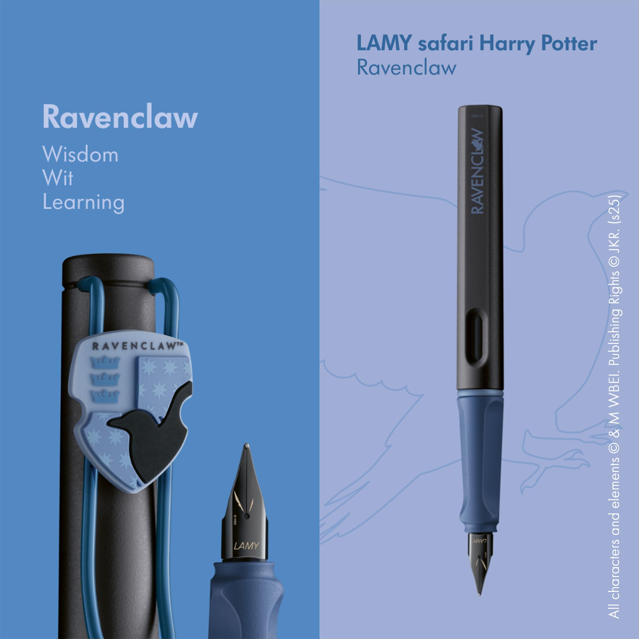 Lamy safari Harry Potter 4-częściowy zestaw piór wiecznych z herbem domów – stalówka o szerokości kreski EF – z ergonomicznym uchwytem – w zestawie wkład atramentowy T10 niebieski – dla osób