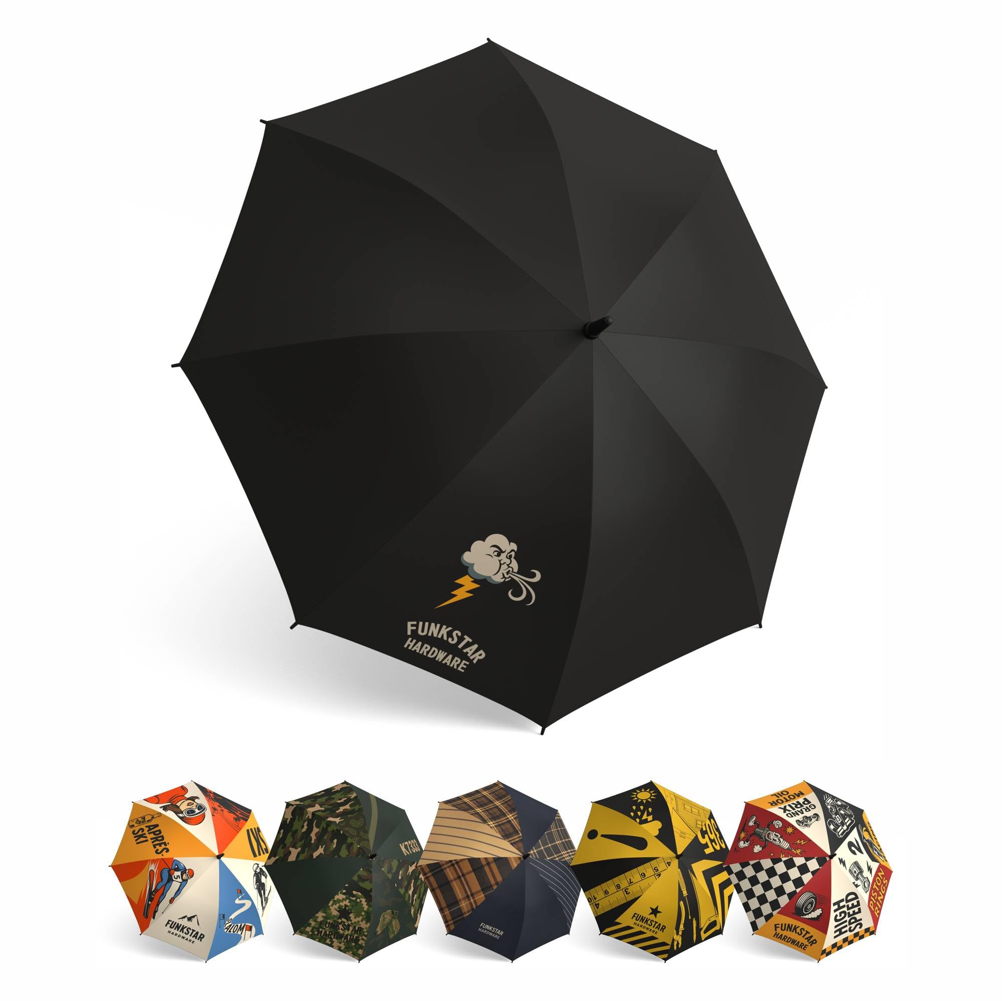 Funkstar Hardware Classic stick umbrella | Weatherman design | 115cm windproof fiberglass | Auto open | Waterproof | Large canopy | Novelty gift for men and women