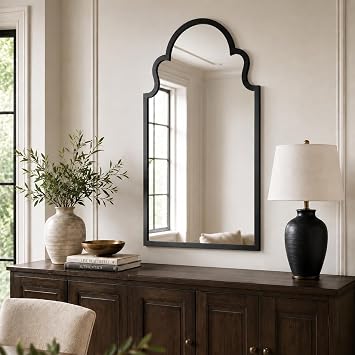 Black Bathroom Mirror 36"X22" Arched Bathroom Vanity Mirror for Wall with Metal Frame, Anti-Rust, Arch Decorative Mirror for Living Room, Bedroom, Entryway