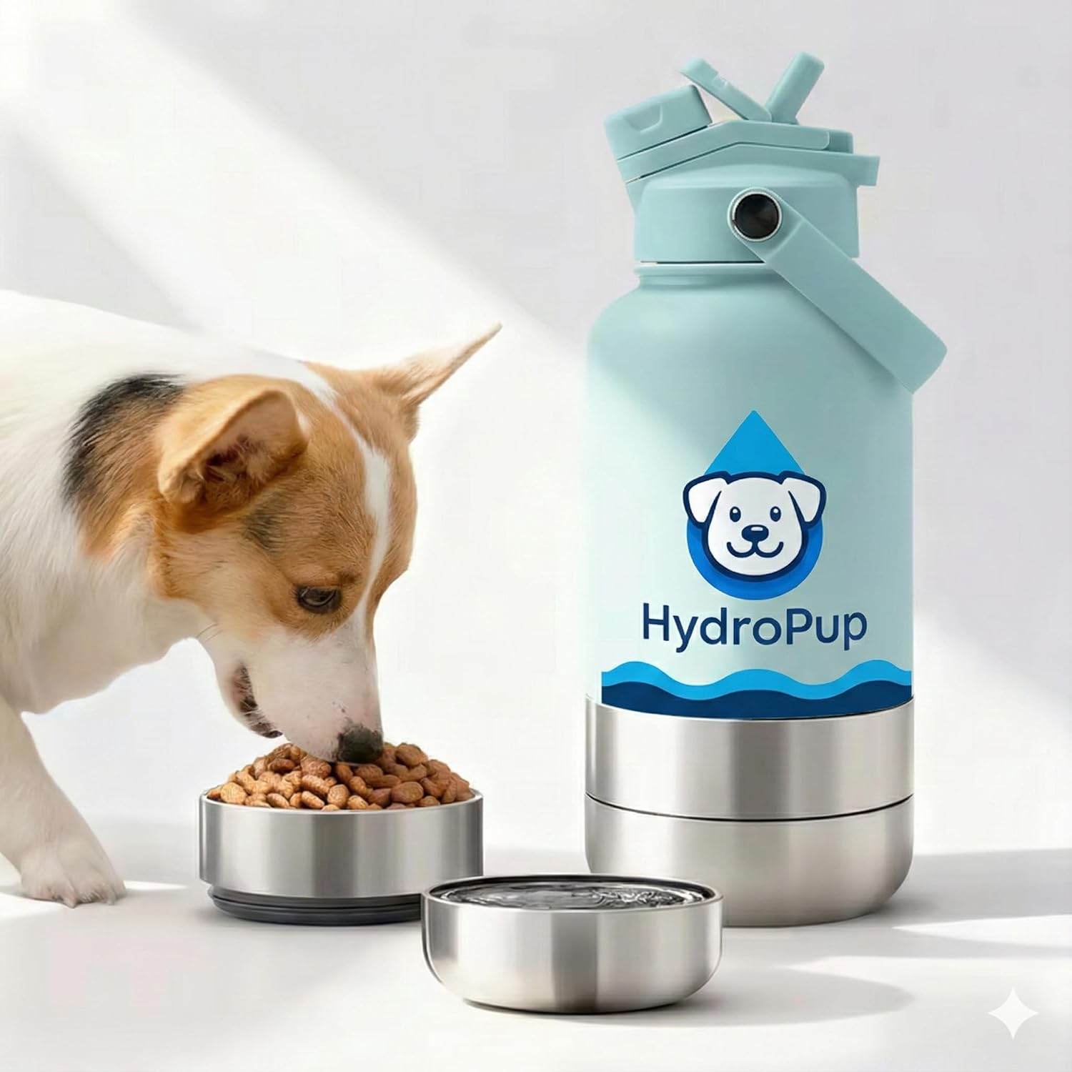 Dog Water Bottle for Walking and Hiking, 32 oz with Bowl Stays Cold