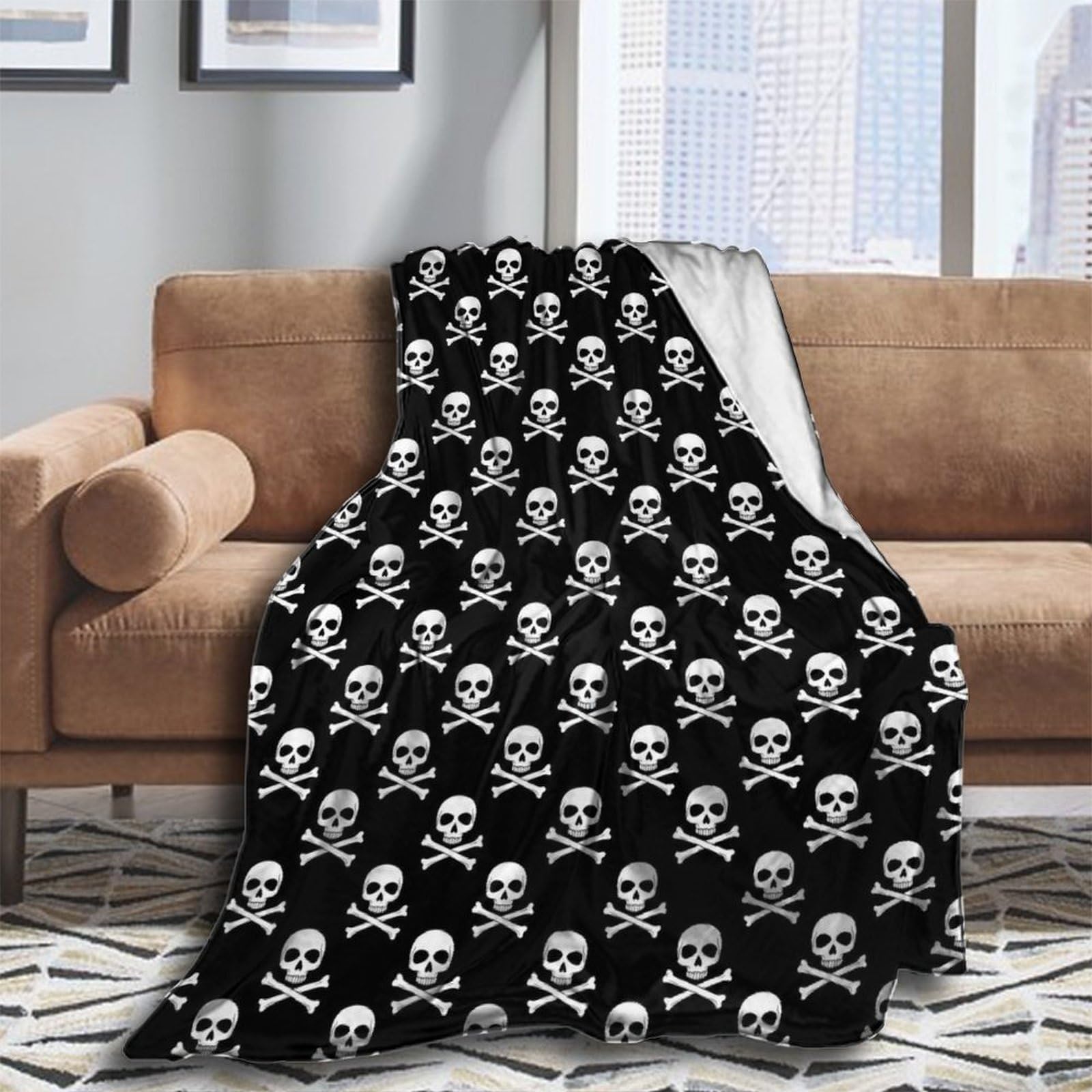 Oudrspo Throw Blanket for Couch Soft Skull and Crossbones Blankets and Throws for Sofa