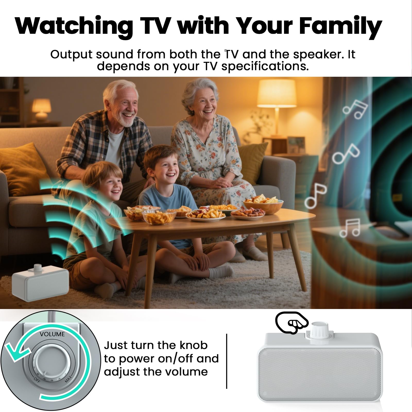 ANSTEN Altavoces con cable para TV sin demora, altavoces de TV de voz transparentes con cable de 5 m de largo, altavoz personal con conector para auriculares, fácil operación, altavoces de TV para