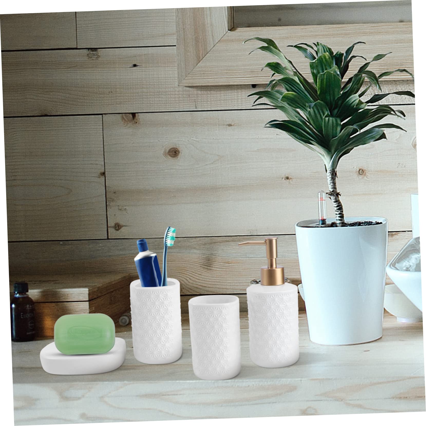 Zerodeko Jabonera Vaso Cepillo Dientes Accesorio Baño Juego Artículos Tocador Diseño Elegante Fácil Limpiar