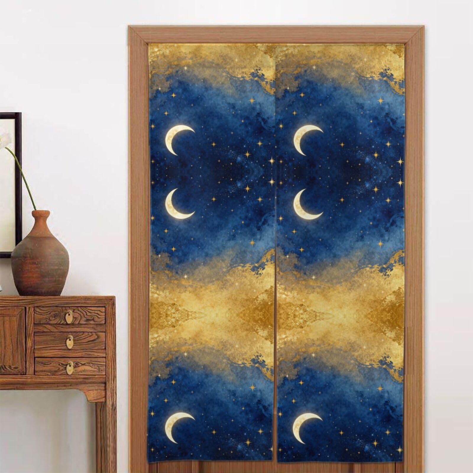 CNTDBU Crescent Moon Stars Door Curtain 34x56 Inch-Room Divider Panel for Privacy, Entryway Screen for Kitchen Bedroom