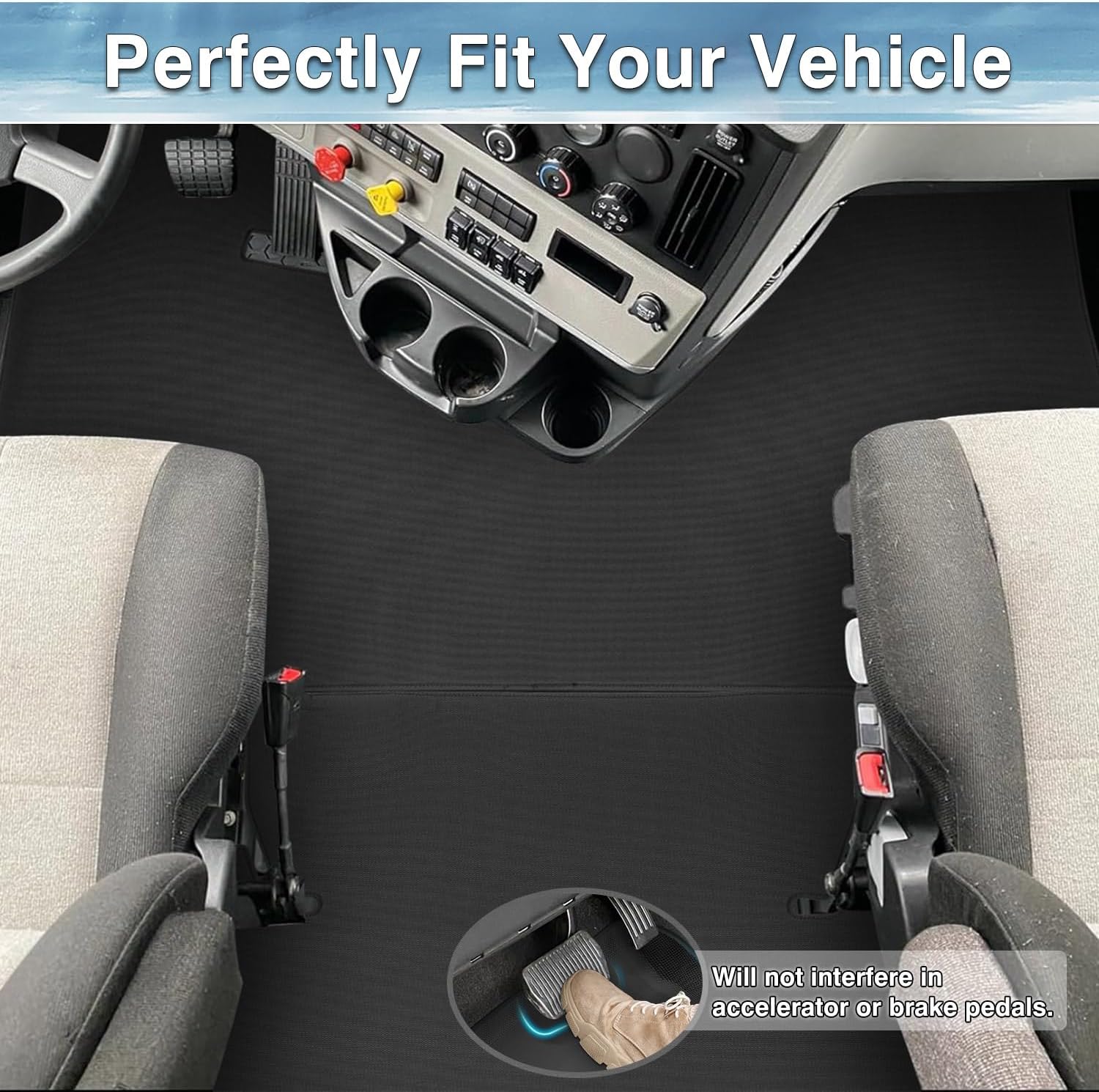 Mixsuper Floor Mats All Weather Floor Liners for Freightliner Cascadia 2022-2025 Truck Accessories Heavy Duty Black 4PCS Set - Image 3