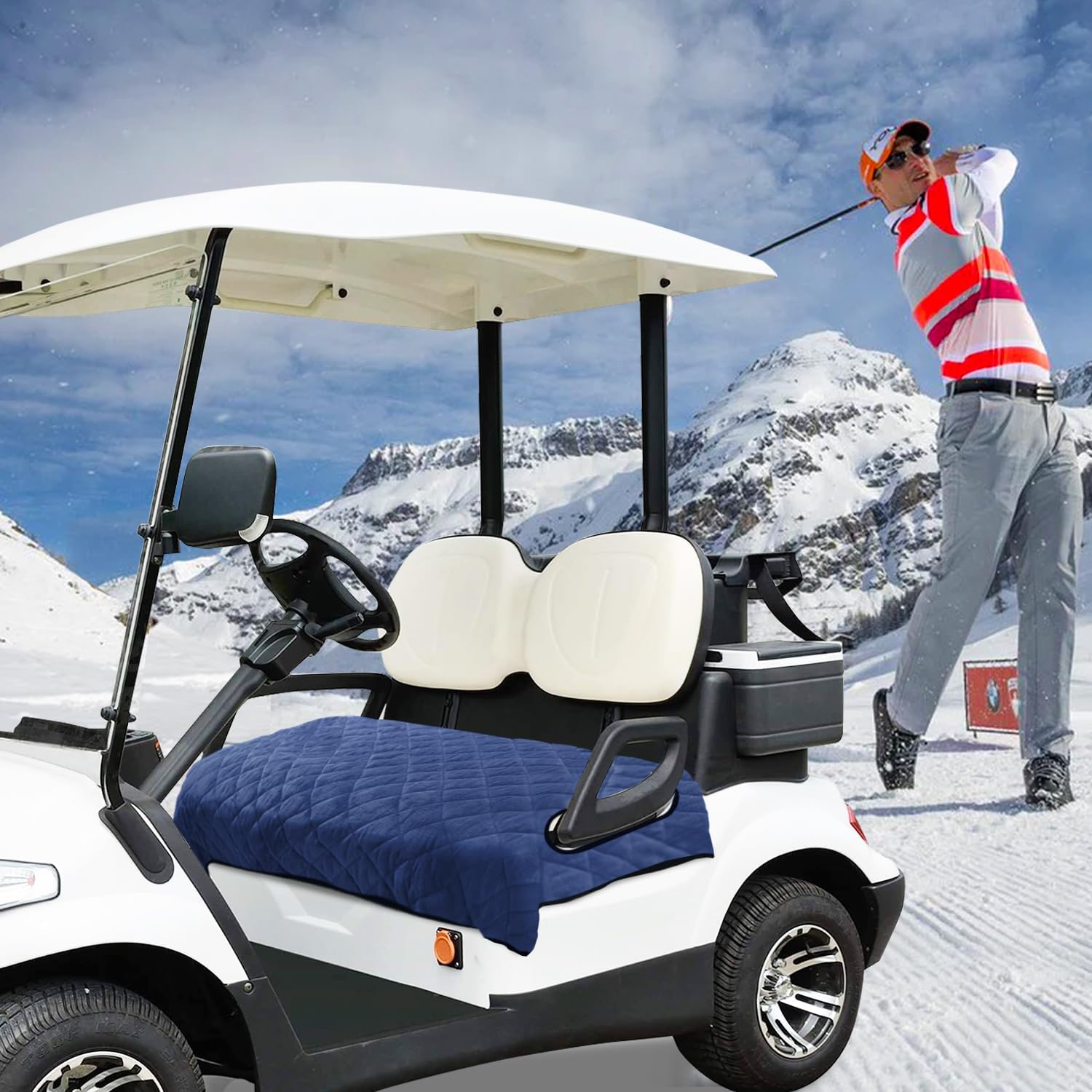 YOKYHOM Golf Cart Seat Covers for 2 & 4 Passenger Carts, Thick Short Plush with Non-Slip Backing, Ultra Soft Seat Towel Blanket, Fits EZGO, Club Car, Yamaha, 51"x30.5", Blue Black - Image 6