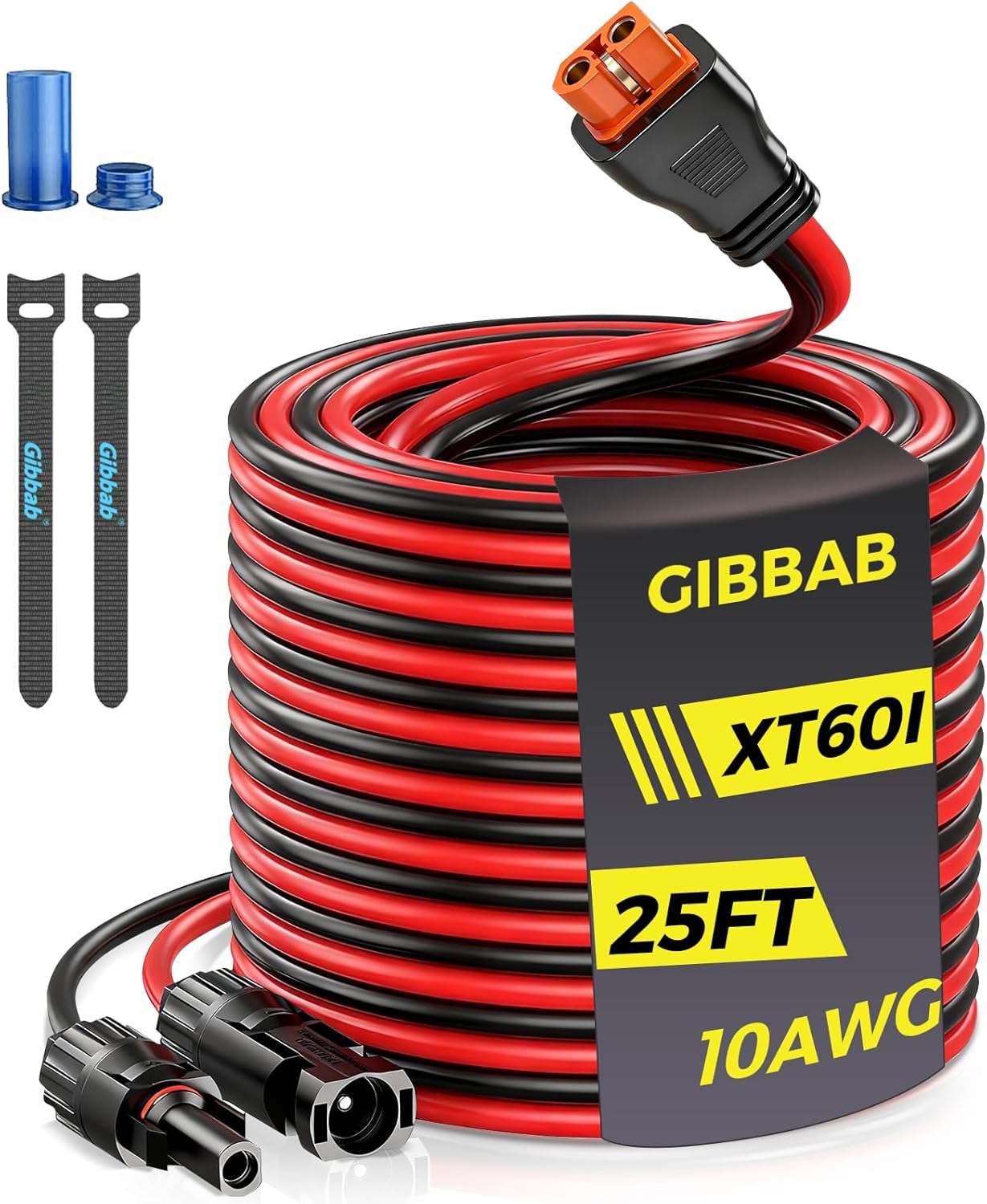 25FT 10AWG Solar to XT60i, Gibbab 3 6 10 16 20 25FT Solar Panel Connector to XT60i-F Adapter Extension Charging Cable for Portable EcoFlow River Delta Anker SOLIX Power Station Generator Battery RV