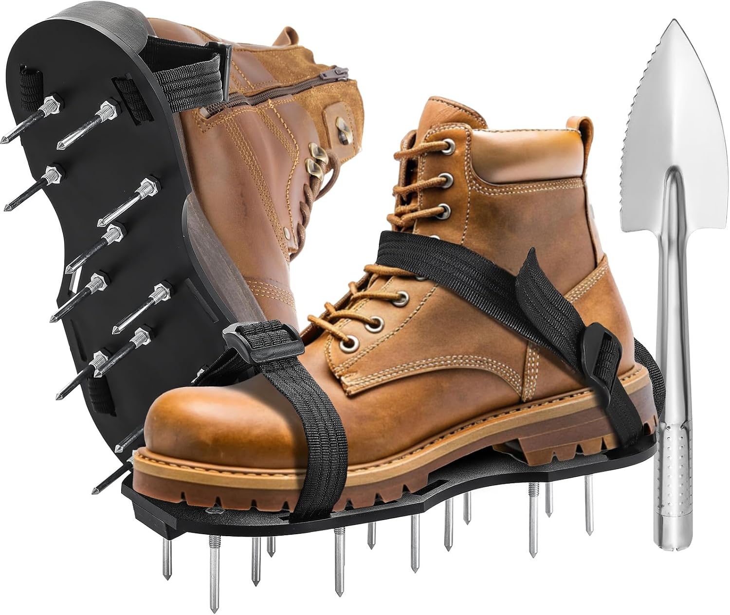 DASBET Epoxy Floor Spiked Shoes 2"/50mm with Stainless Steel Shovel, Black