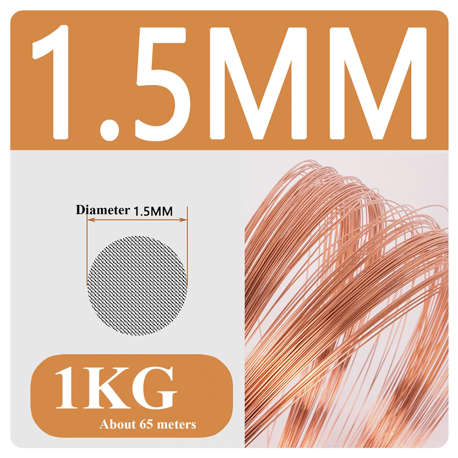 COYOUCO Soft Copper Wire, 1.3/1.5/1.6Mm Diameter, 1Kg Weight, Bare Solid Copper Wire for Crafting, Jewelry, Electrical, Industry,1.5mm*1kg