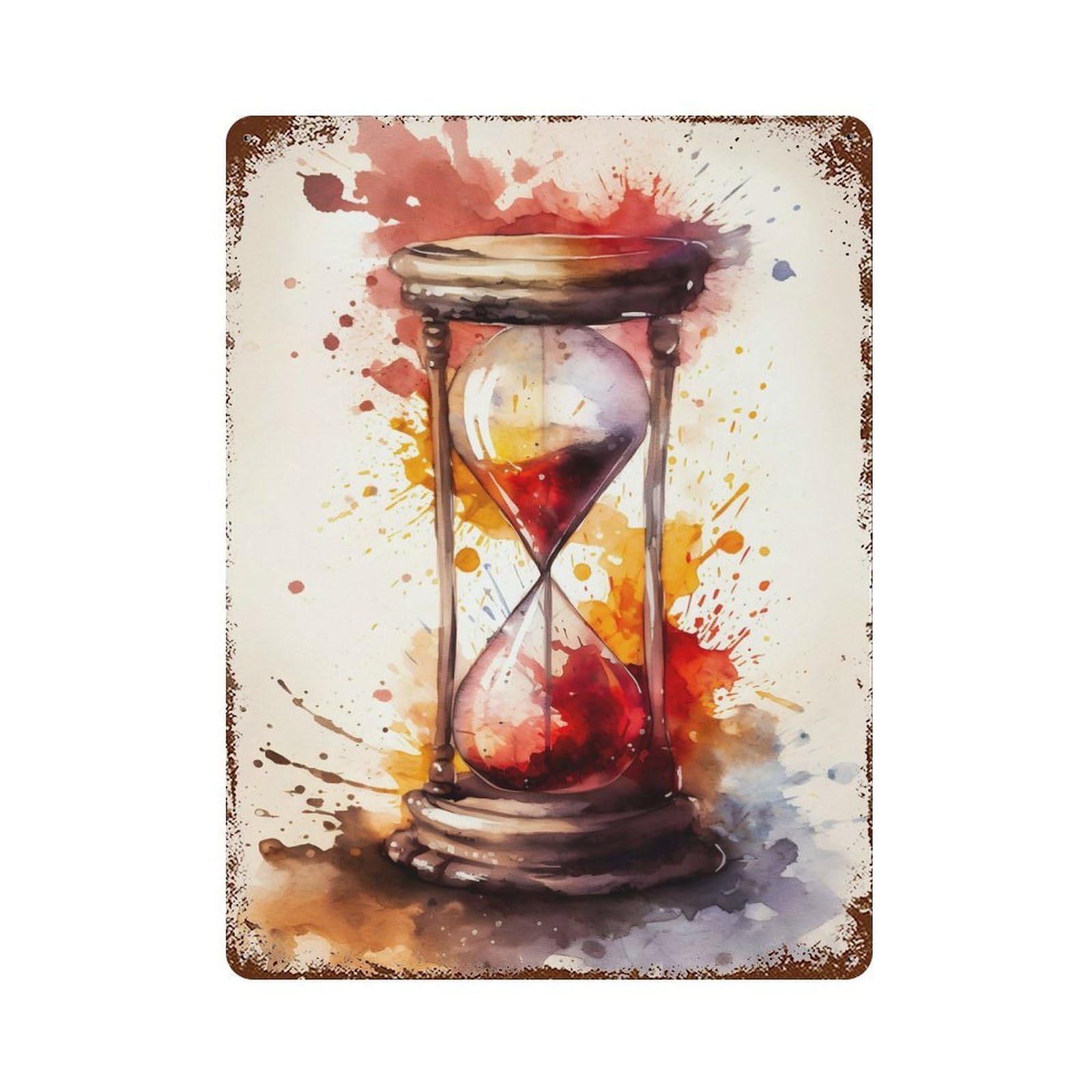 Hourglass Watch Rust Effect Tin Sign 15.7"x11.8", Farmhouse Wall Decor for Living Room, Hallway And Home Decor