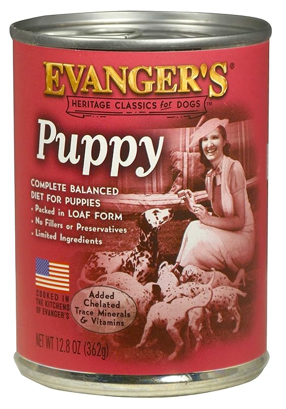 Ração úmida para filhotes e cães de todos os portes com frango Evanger's Heritage Classic Puppy and Underweight, Pacote com 12 latas de 363 g