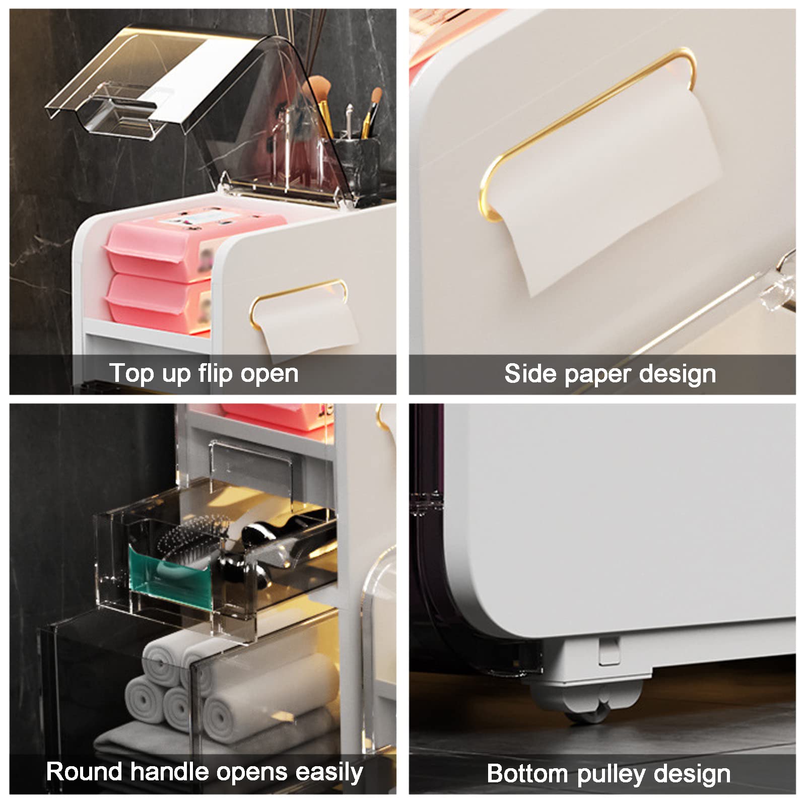 KAMPCO Gabinete de Almacenamiento de baño para Espacios pequeños y Esquinas, Organizador de Papel higiénico Independiente con cajón y Ranura Superior, Blanco
