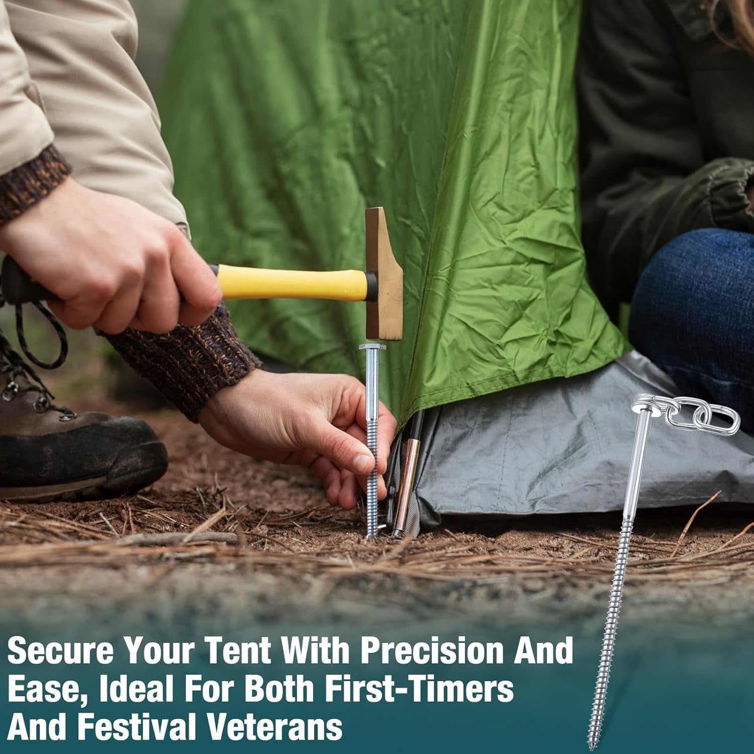 12 Pcs Lag Screws 3/8 Heavy Duty lag Bolts with 12 Chain Links and 24 Washers Tent Stakes Kit for Burning Man Camping Party Desert Carport