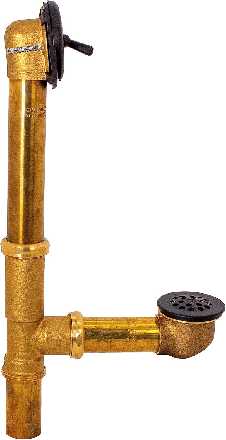 Westbrass D323-12 14" Bath Waste & Overflow Assembly with Trip Lever and Beehive Strainer Grid Drain Cover, Oil Rubbed Bronze