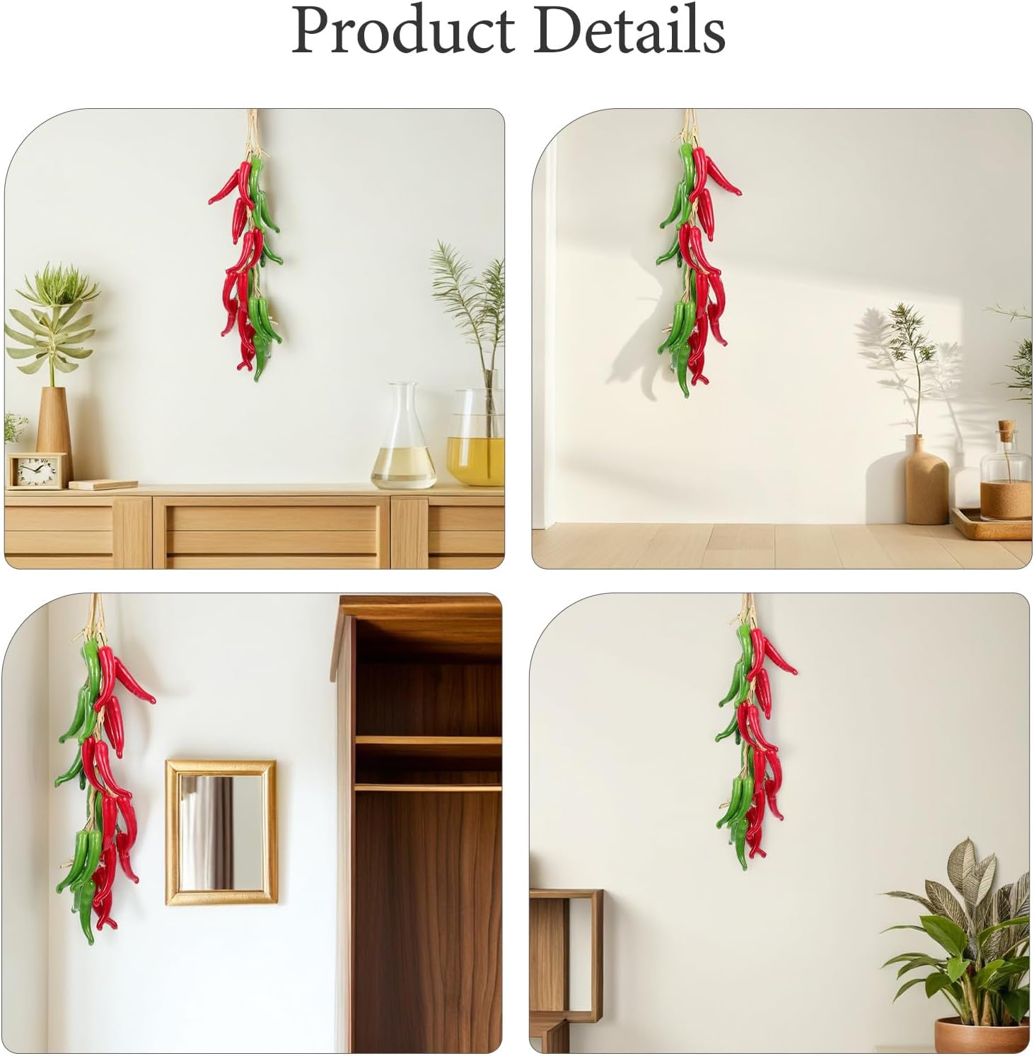 4pcs Artificial Chili Pepper String: Hanging Vegetable Garland - Decorative Simulated Fake Hot Peppers for Home Kitchen Party Photography Prop