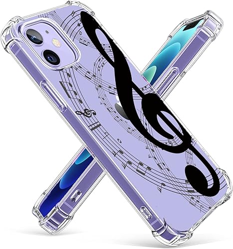 Funda transparente para iPhone 12 con notas musicales, diseño estético de patrón de partituras musicales para mujeres y adolescentes, funda