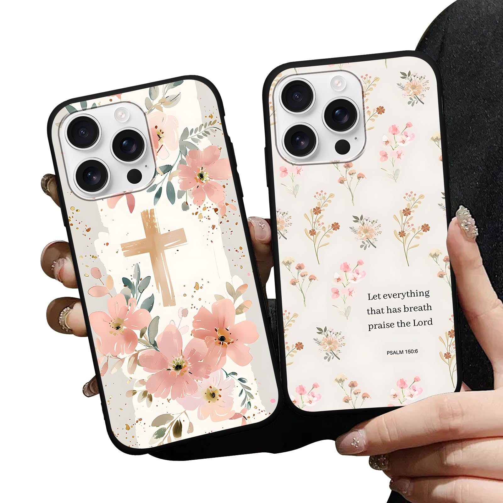 Zrutru 2 Pack Floral Christian Cross Jesus Bible Verse Phone Cases for iPhone 16 Pro Case Soft Shockproof Protective for Women Man Phone Cover Funda
