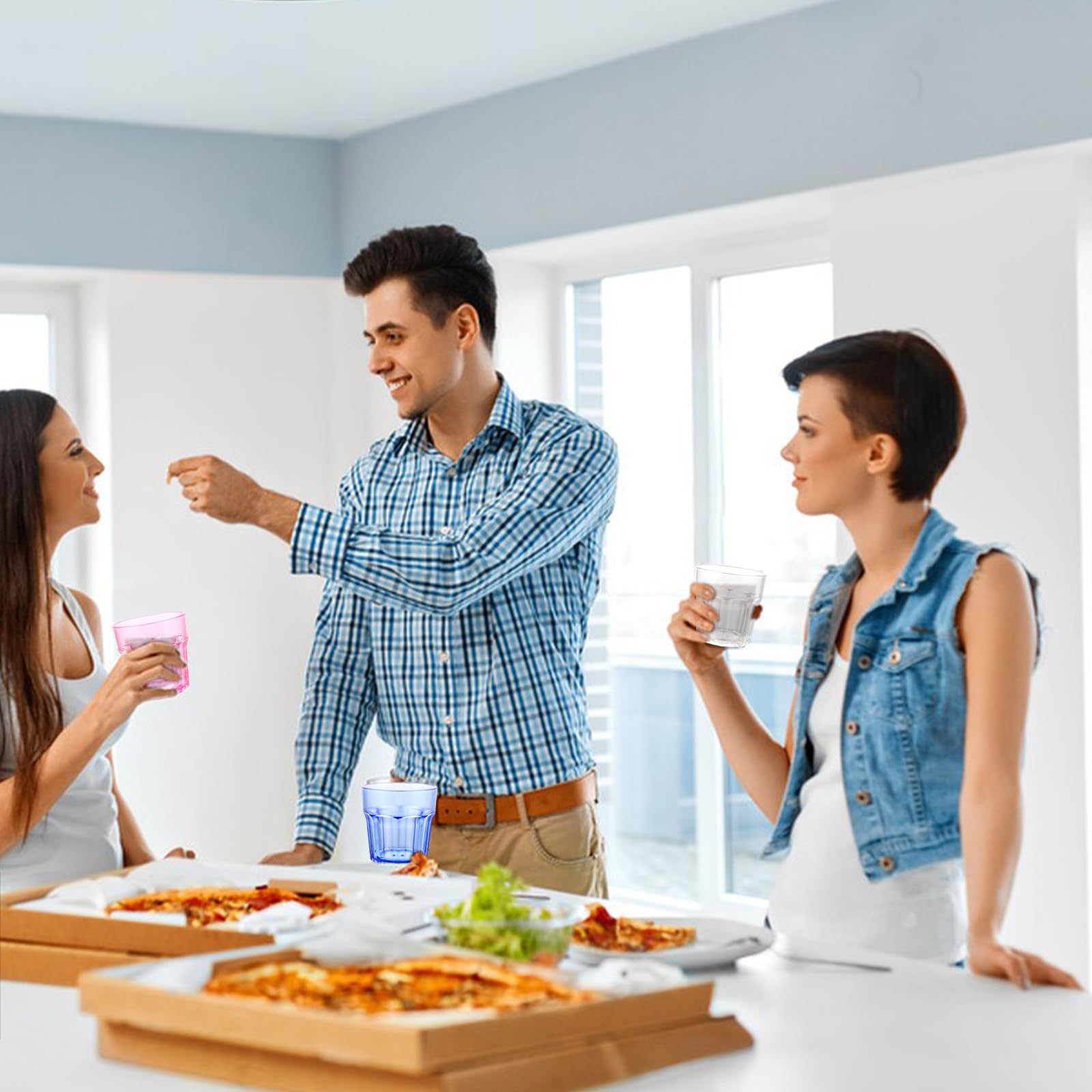 Set di 20 bicchieri da acqua, 260 ml, bicchieri da vino senza manico, riutilizzabili, in plastica, per feste, matrimoni, barbecue (5 colori)